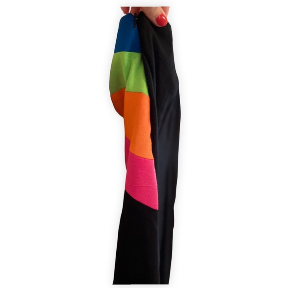 Vintage Y2K Dress One Shoulder Geometrie Black Neon Rainbow Stripes 6/M BodyCon - Picture 3 of 5